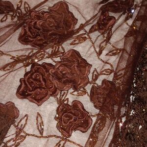 Brown Embroidered Floral Lace Cover
